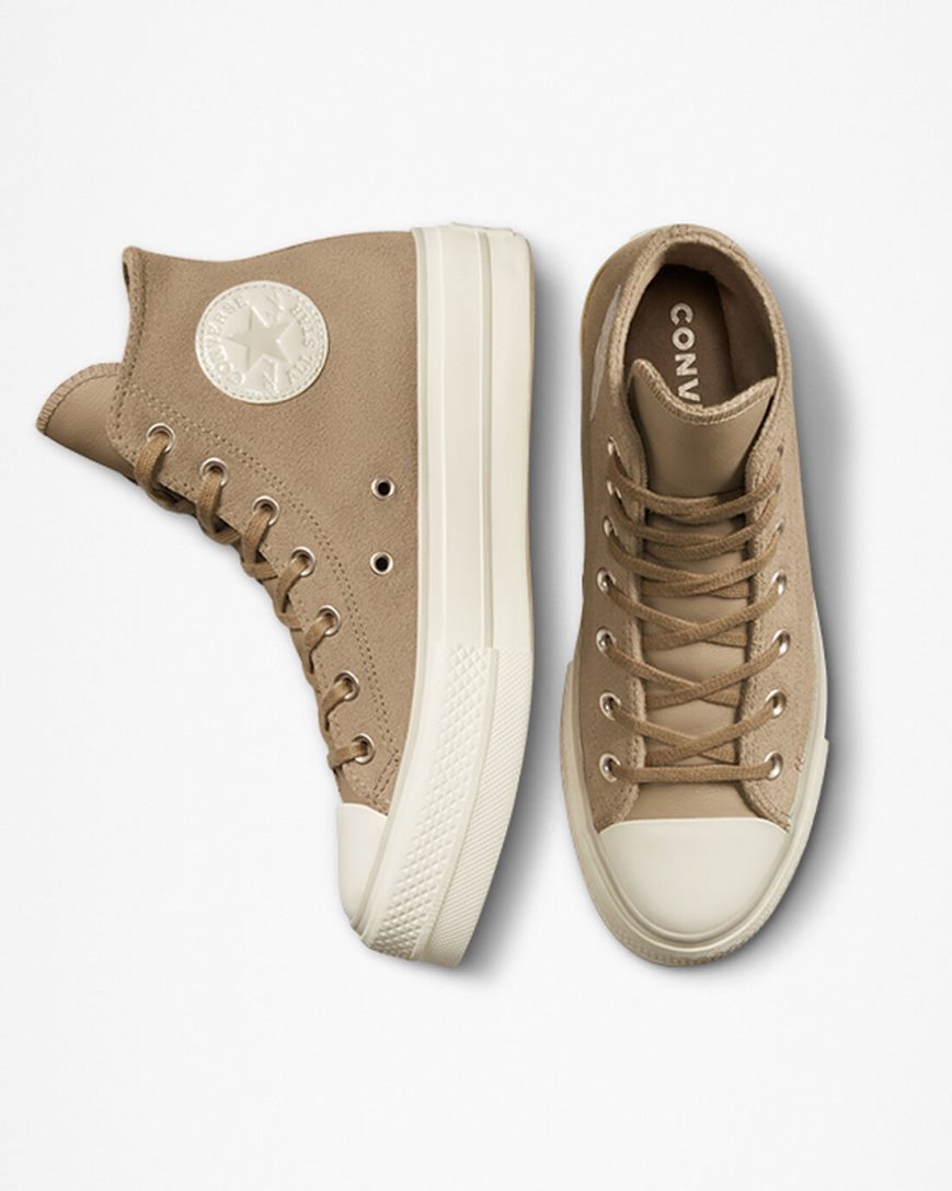 Women's Converse Chuck Taylor All Star Lift Suede High Top Platform Shoes Khaki | AU 9C081I